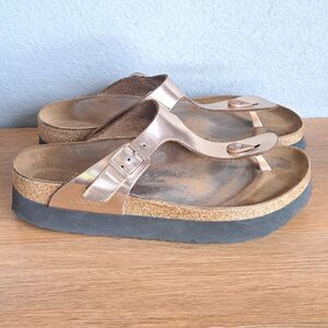 Birkenstock Papillio Gizeh Women 40 9 Silver Metallic Copper Platform Sandals